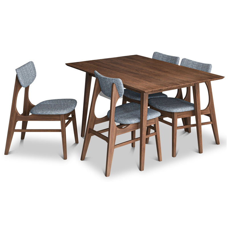 Adira Small Walnut Dining Set - 4 Collins Light Grey Chairs | MidinMod | TX