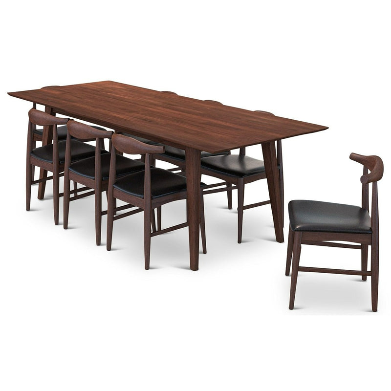 Adira XL Walnut Dining Set - 8 Winston Black Leather Chairs | MidinMod | TX | Best Furniture stores in Houston