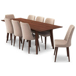 Adira XLarge Walnut Dining Set - 8 Evette Beige Velvet Chairs | MidinMod | TX | Best Furniture stores in Houston