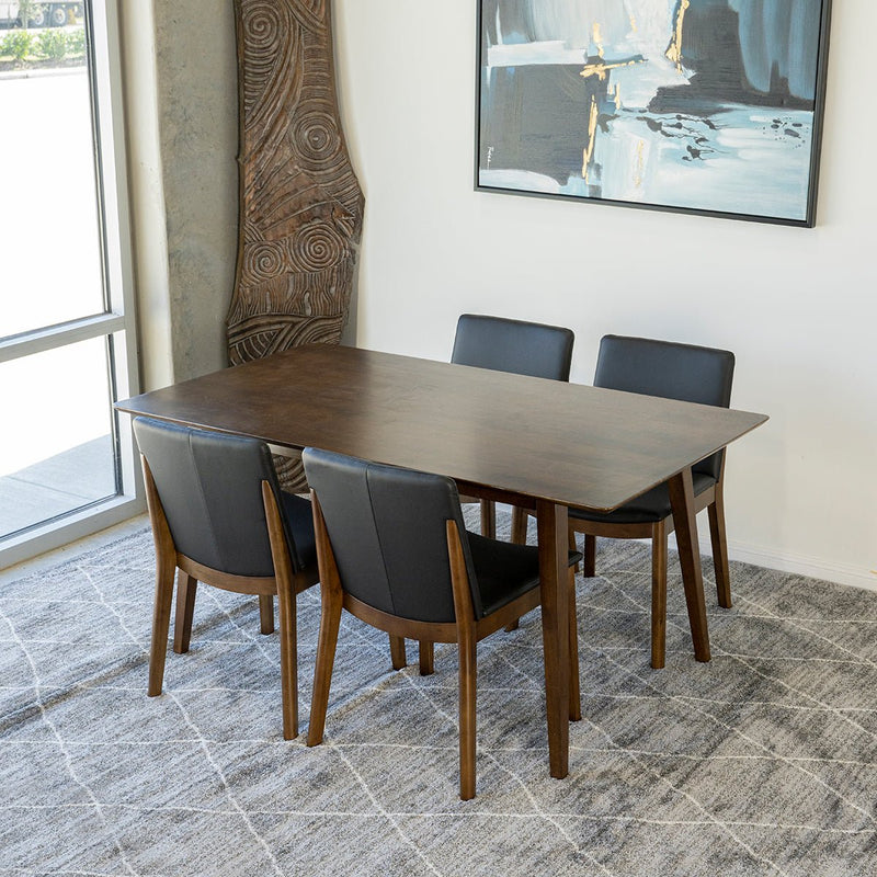 Alpine (Large - Walnut) Dining Set with 4 Virginia (Black Leather) Dining Chairs - MidinMod Houston Tx Mid Century Furniture Store - Dining Tables 2