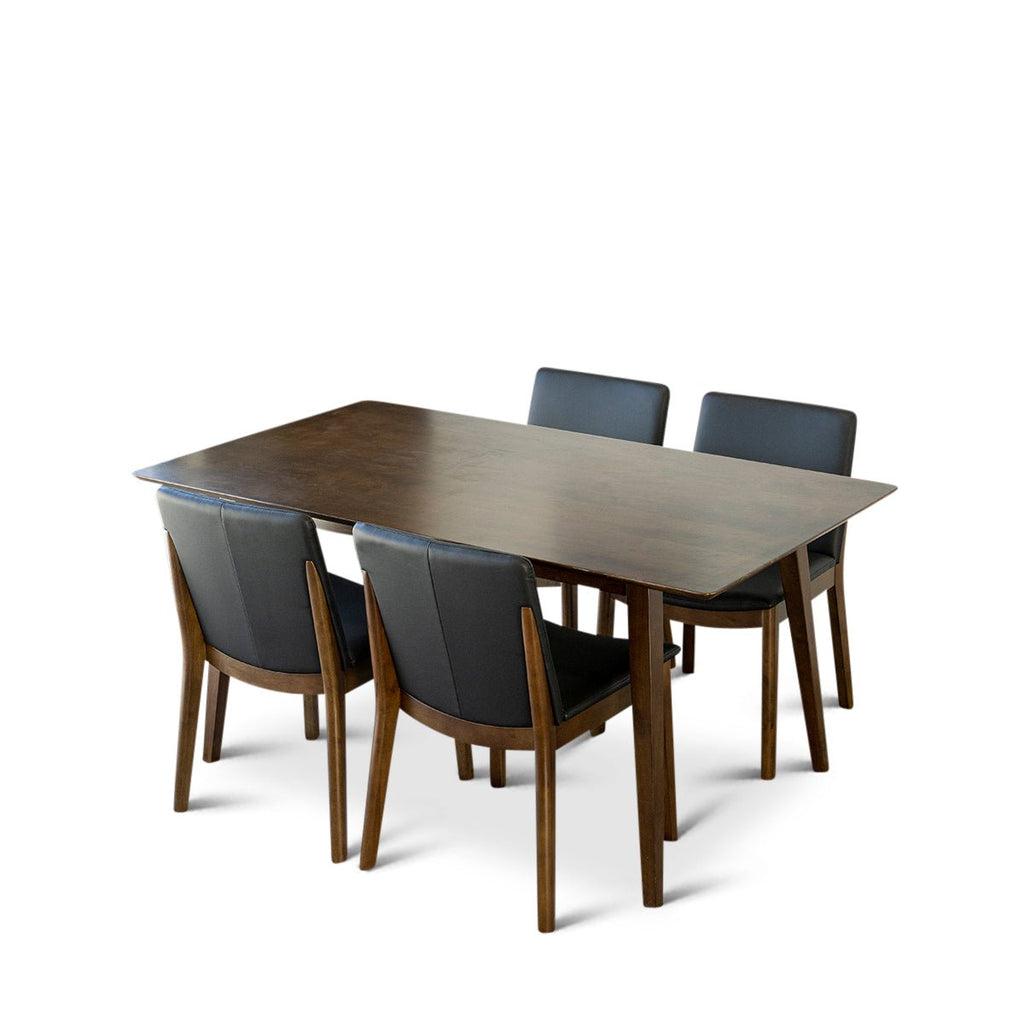 Alpine (Large - Walnut) Dining Set with 4 Virginia (Black Leather) Dining Chairs - MidinMod Houston Tx Mid Century Furniture Store - Dining Tables 1