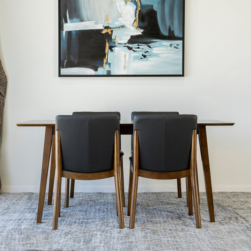 Alpine (Large - Walnut) Dining Set with 4 Virginia (Black Leather) Dining Chairs - MidinMod Houston Tx Mid Century Furniture Store - Dining Tables 3