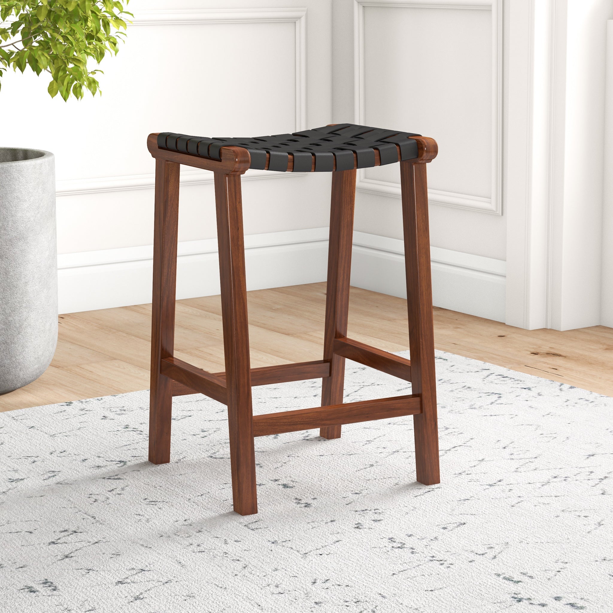 Andaman Black Leather Counter Stool - MidinMod