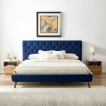 Ashley Platform Bed (King - Navy Blue Velvet)