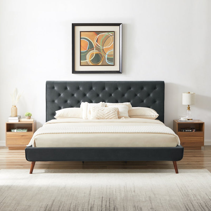 King Bed Frame Complete Set Rails Upholstered Headboard Bedroom Black  Velvet New