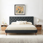 Ashley Platform Bed (King - Dark Gray Velvet) | Mid in Mod | Houston TX | Best Furniture stores in Houston
