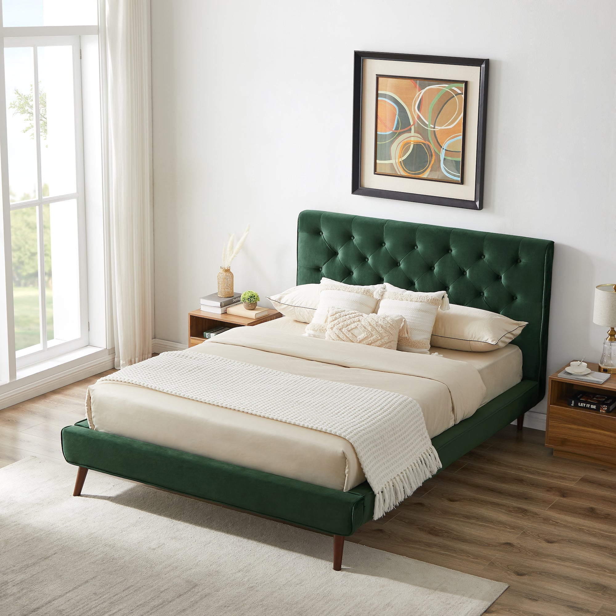 Emerald green bed store frame queen