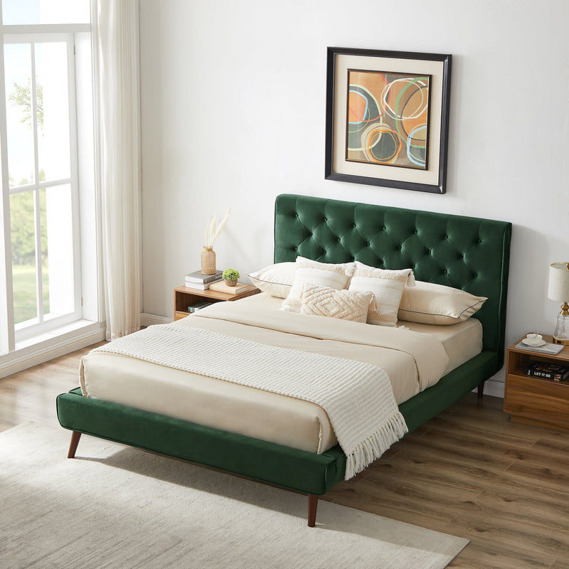 Ashley Platform Bed (Queen - Emerald Green Velvet) | Mid in Mod | Houston TX | Best Furniture stores in Houston