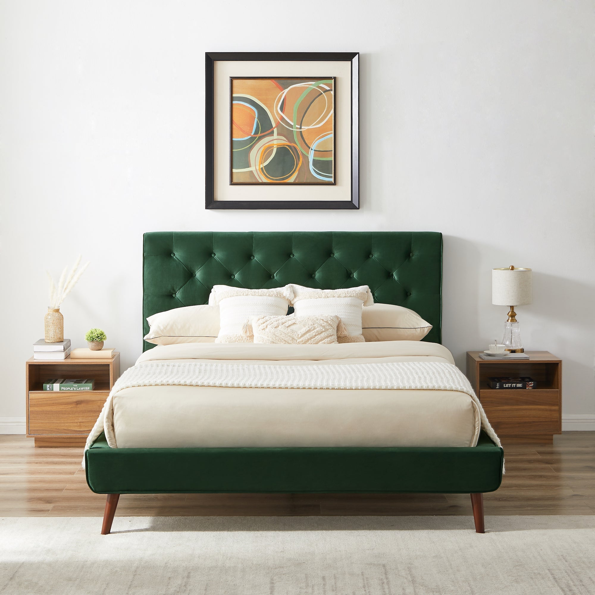 Ashley Queen Emerald Green Velvet Platform Bed - MidinMod