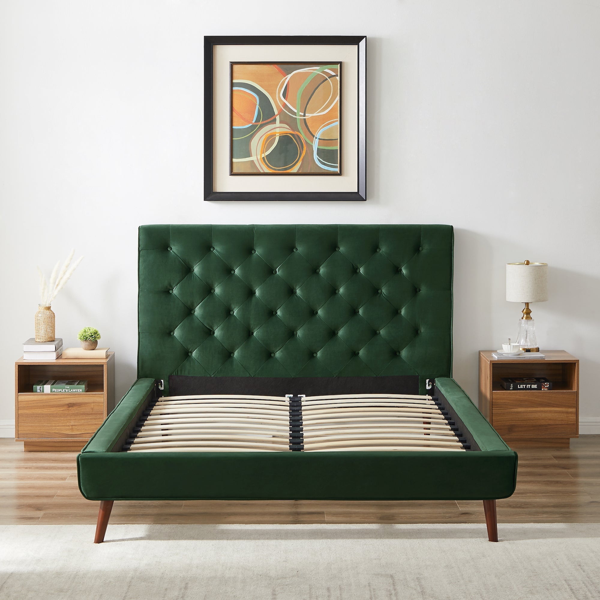 Ashley Queen Emerald Green Velvet Platform Bed - MidinMod