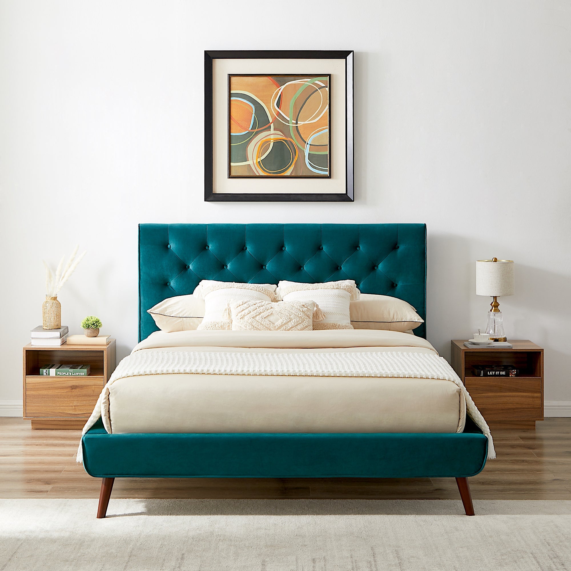 Ashley Queen Turquoise Velvet Platform Bed - MidinMod