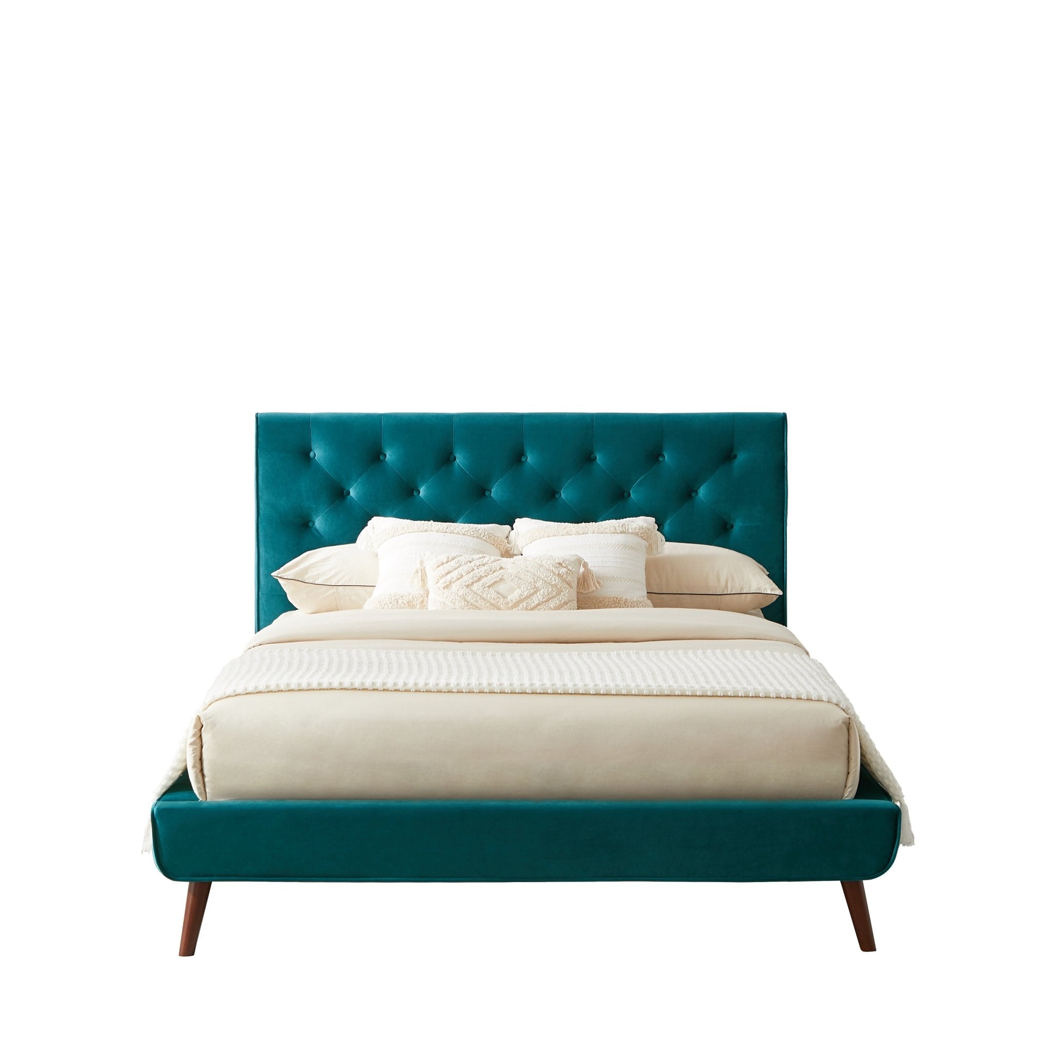 Ashley Queen Turquoise Velvet Platform Bed - MidinMod