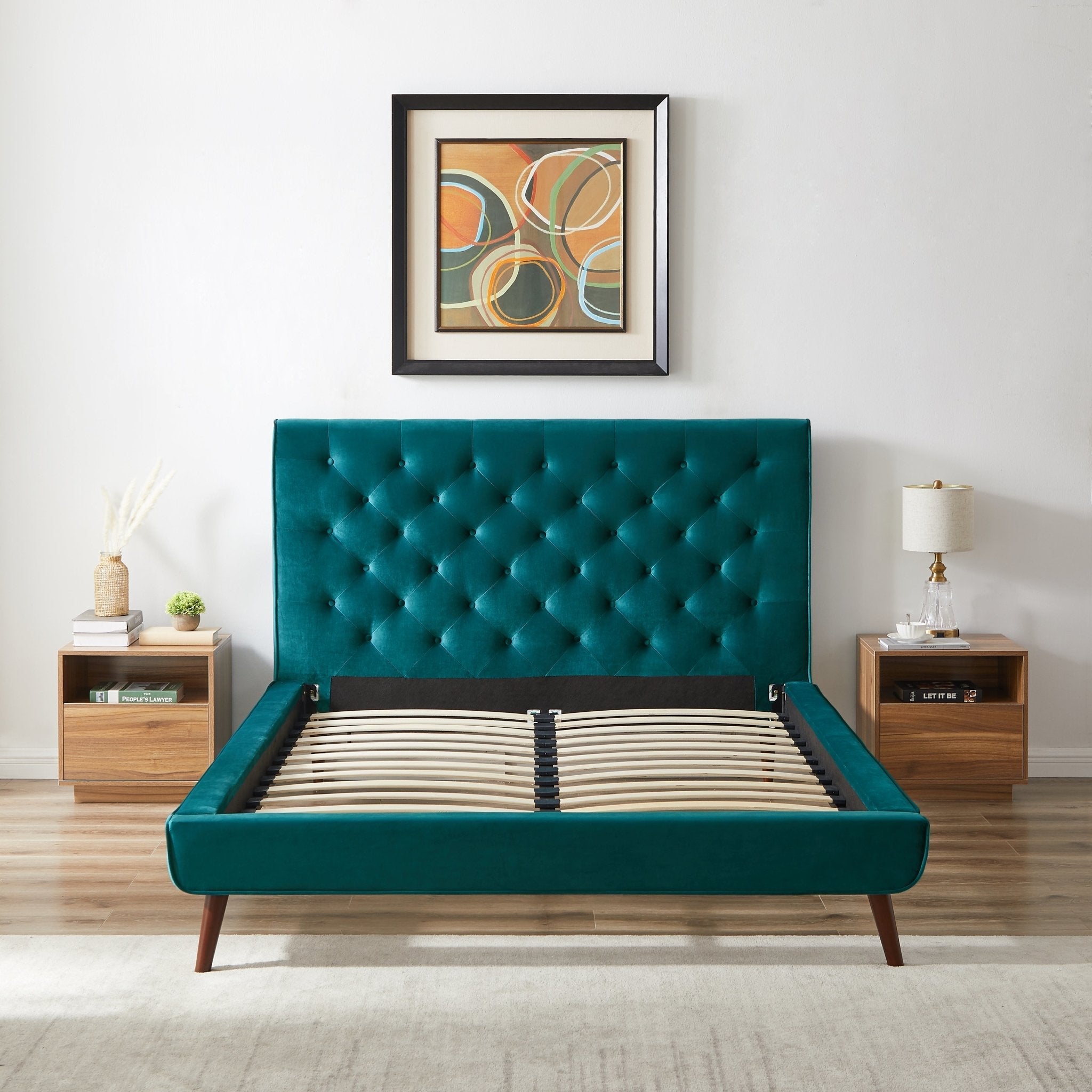 Ashley Queen Turquoise Velvet Platform Bed - MidinMod