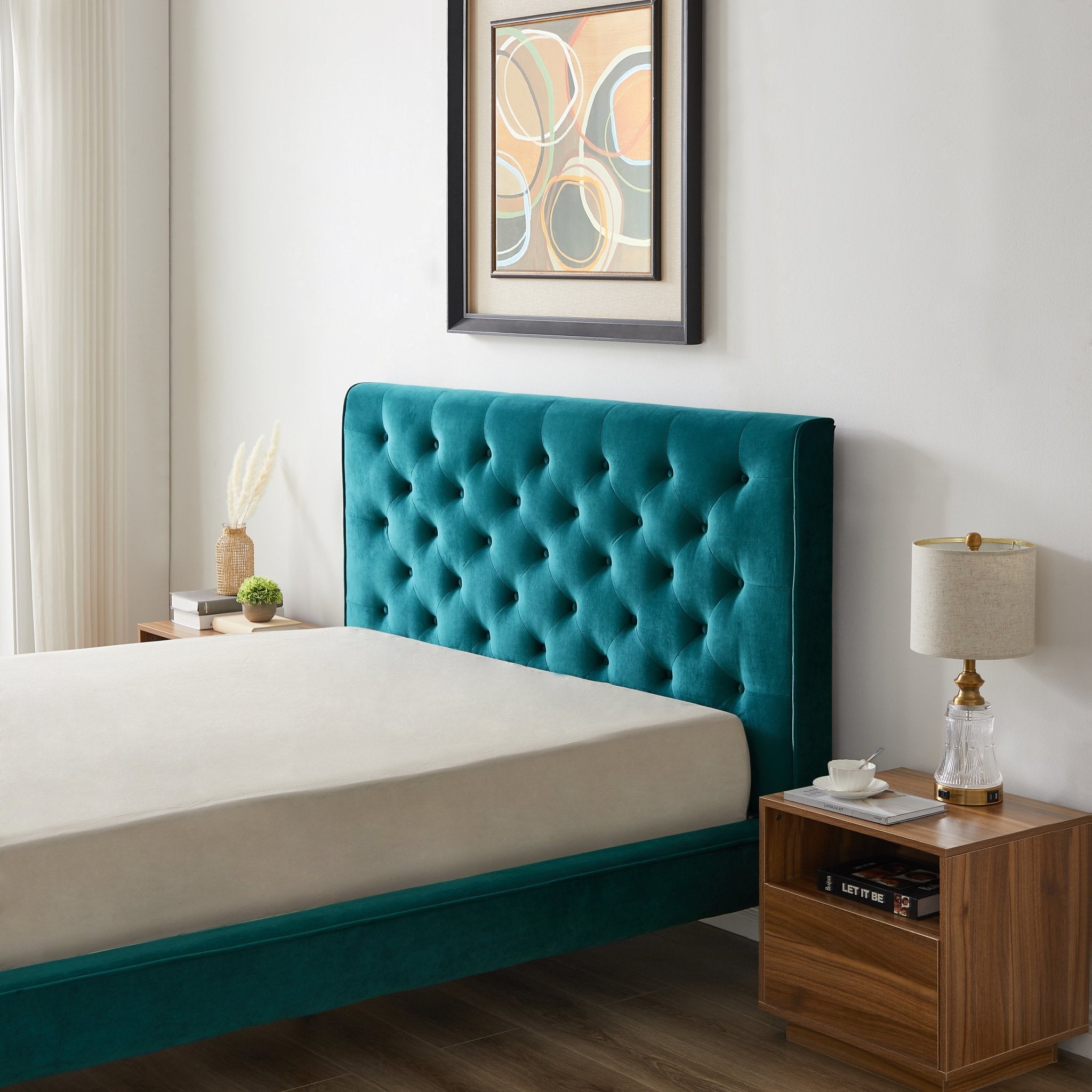 Ashley Queen Turquoise Velvet Platform Bed - MidinMod