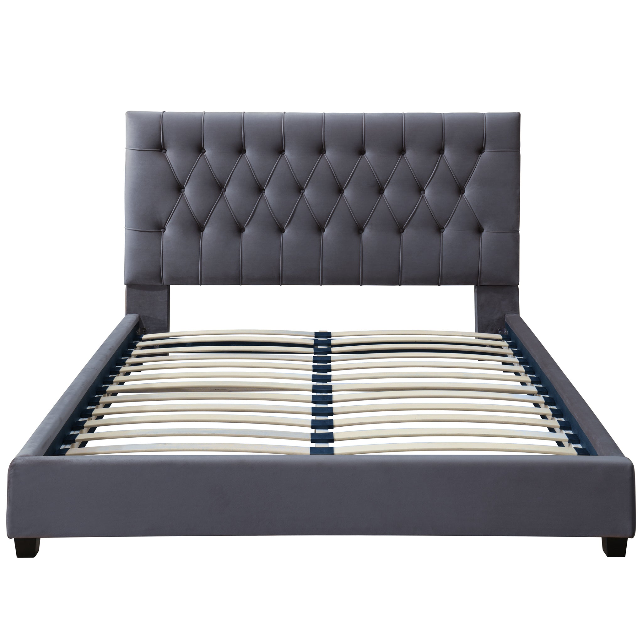 Eldridge Queen Size  Grey Velvet Platform Bed  | MidinMod | TX | Best Furniture stores in Houston