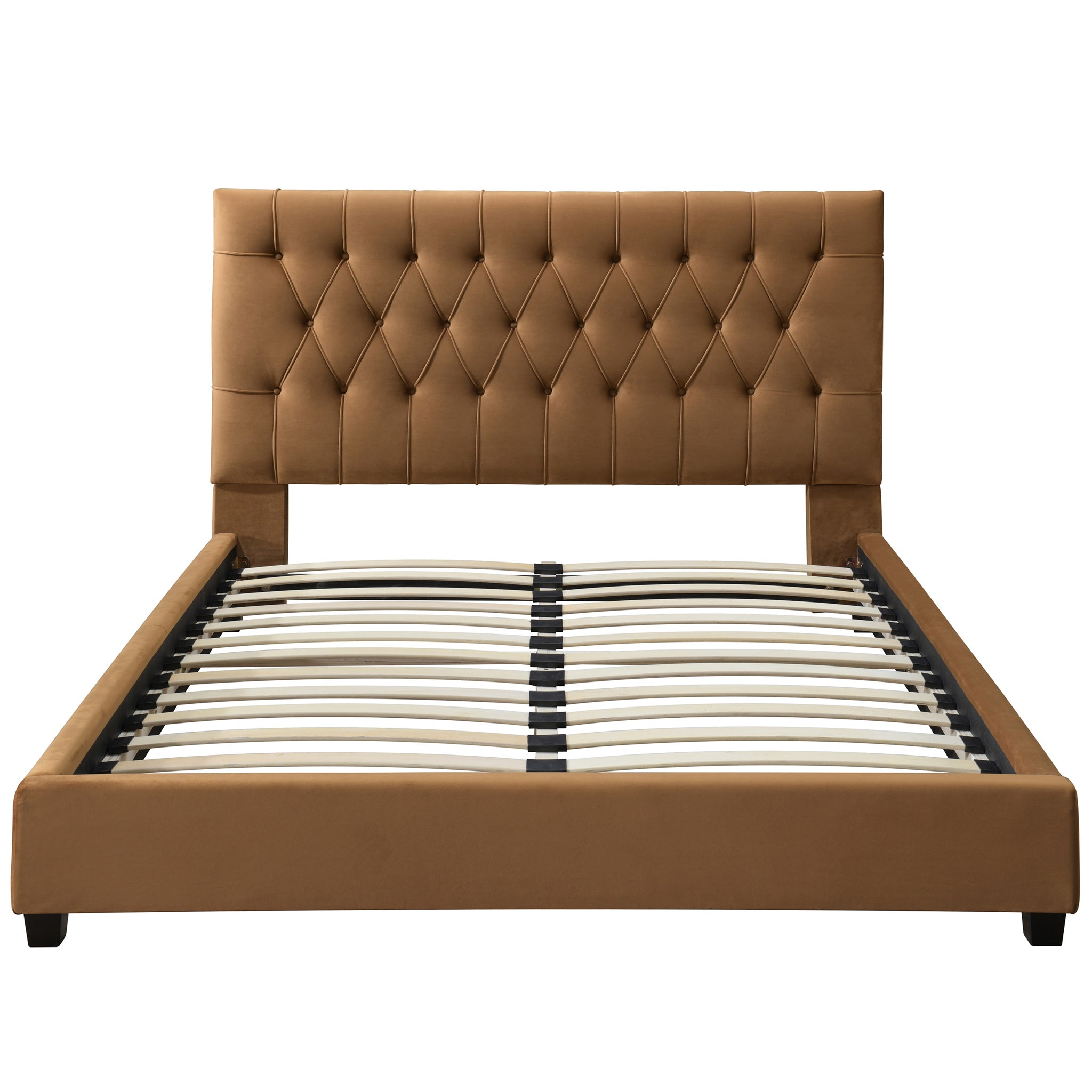 Eldridge King Cognac Velvet Platform Bed - MidinMod