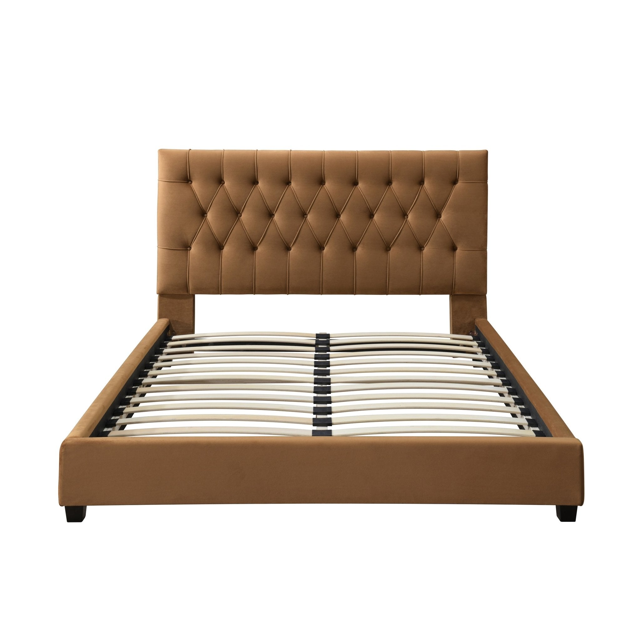 Eldridge Queen Cognac Velvet Platform Bed - MidinMod