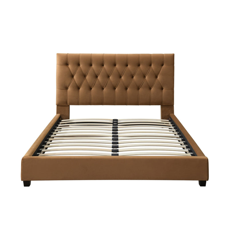 Eldridge Queen Size Cognac Velvet Platform Bed  | MidinMod | TX | Best Furniture stores in Houston