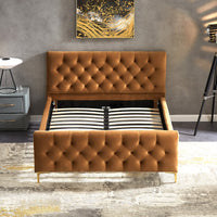 Beverly Platform Bed (Queen - Cognac Velvet) | Mid in Mod | Houston TX | Best Furniture stores in Houston