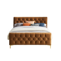 Beverly Platform Bed (Queen - Cognac Velvet) | Mid in Mod | Houston TX | Best Furniture stores in Houston