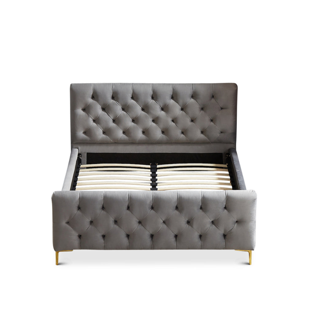 Beverly Queen Size Dark Grey Velvet Platform Bed  | MidinMod | TX | Best Furniture stores in Houston