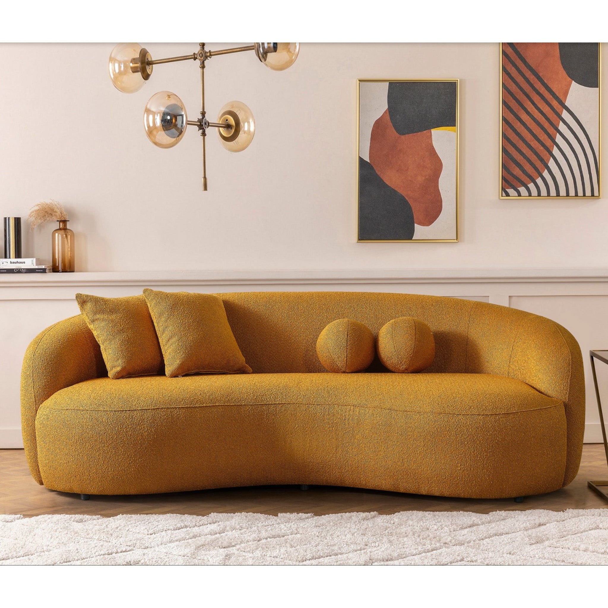 Blair Curvy Gold Boucle Couch - MidinMod