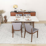 Dining Set, Alpine Large White Table with 4 Virginia Gray Fabric Chairs