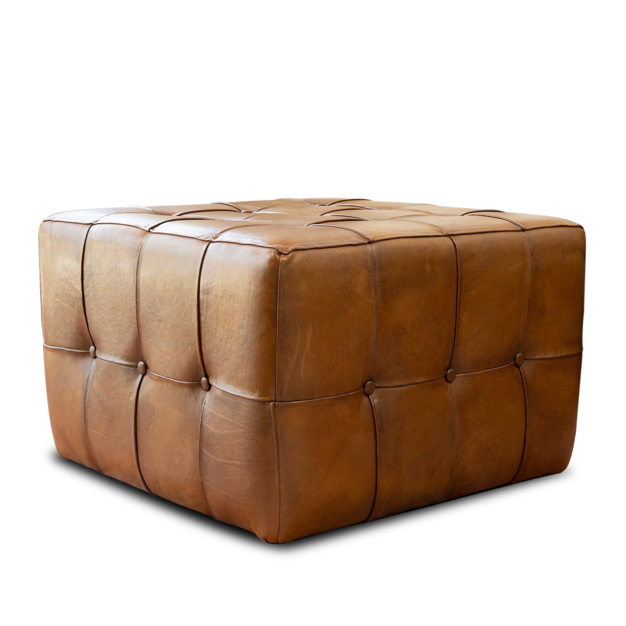 Bunta Antique Leather Large Ottoman - MidinMod