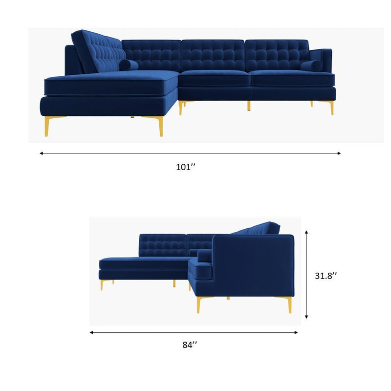 Caleb Mid Century Modern Luxury Furniture Style  Left-Facing Sectional Couch in Navy Blue | MidinMod | TX | Best Furniture stores in Houston
