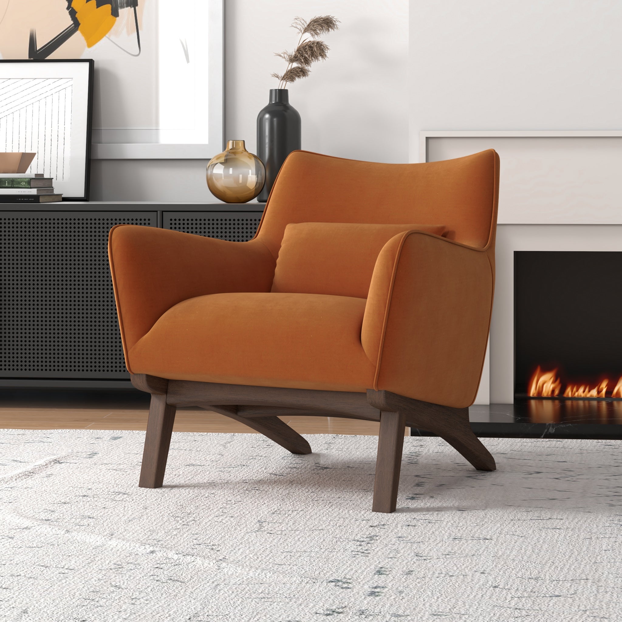 Casper Burnt Orange Velvet Lounge Chair - MidinMod