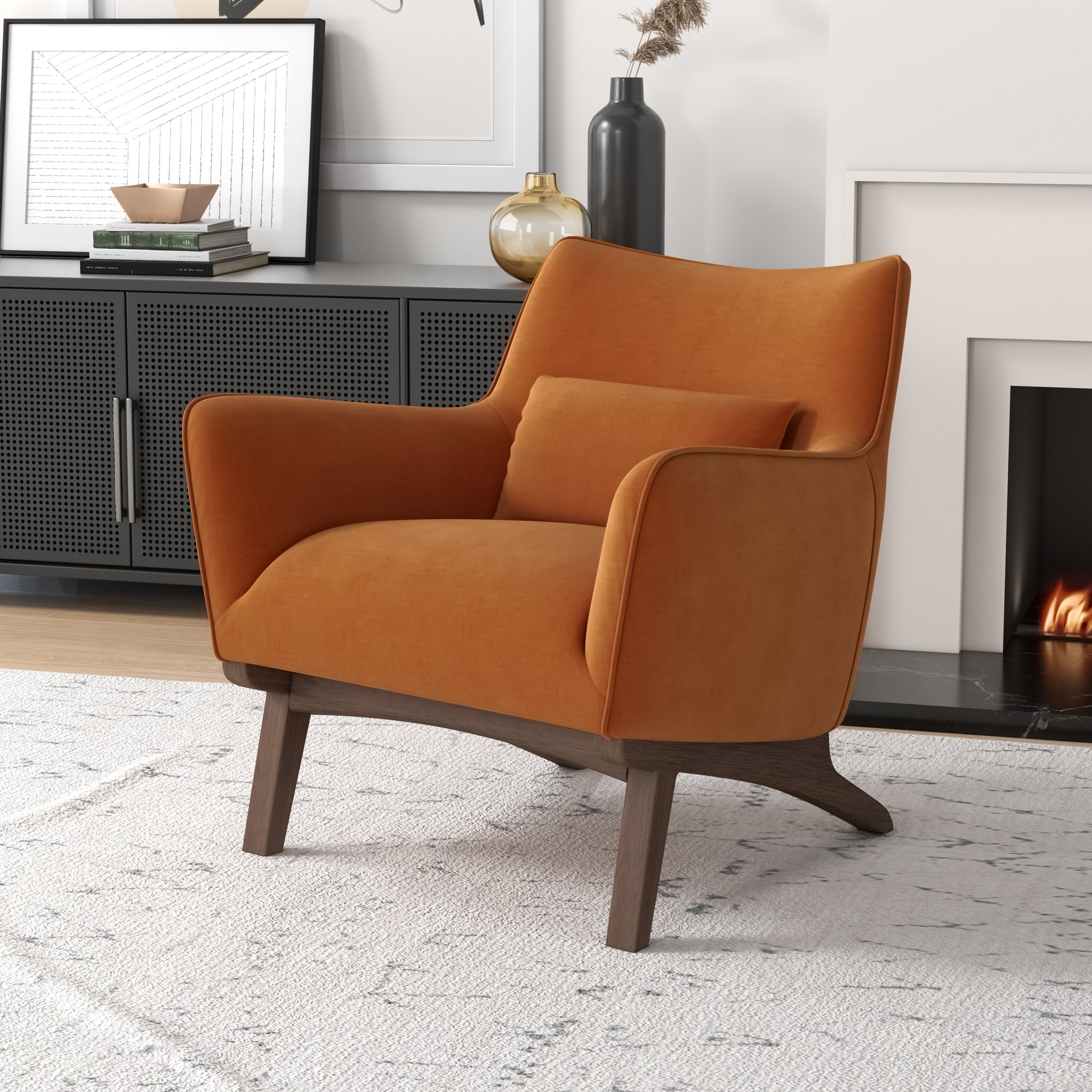 Casper Burnt Orange Velvet Lounge Chair - MidinMod