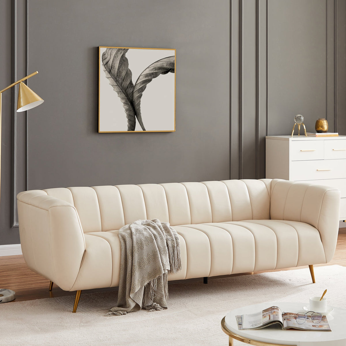 Clodine Sofa - Beige Leather | Mid in Mod | Houston TX | Best Furniture stores in Houston