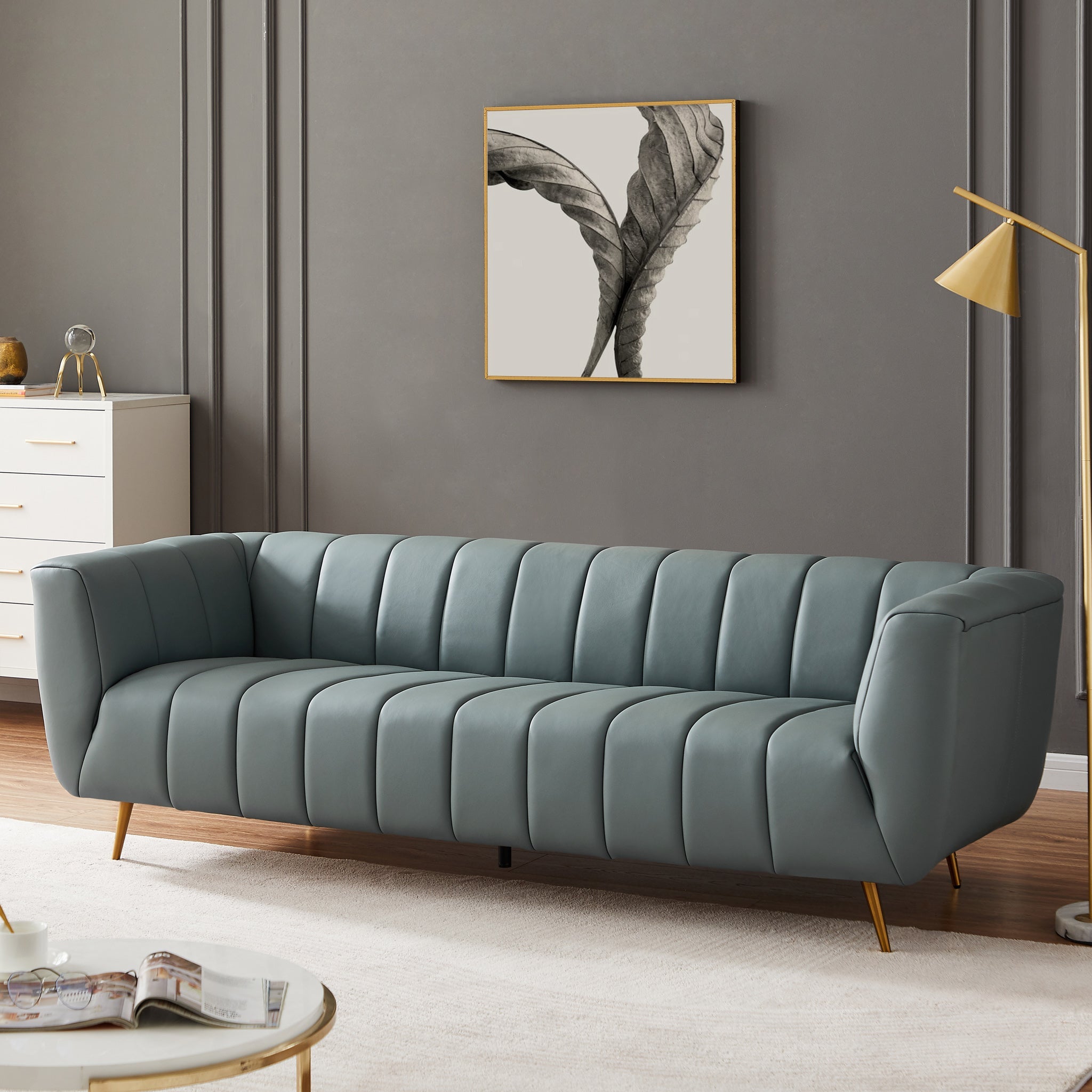 Clodine Blue Leather Sofa - MidinMod