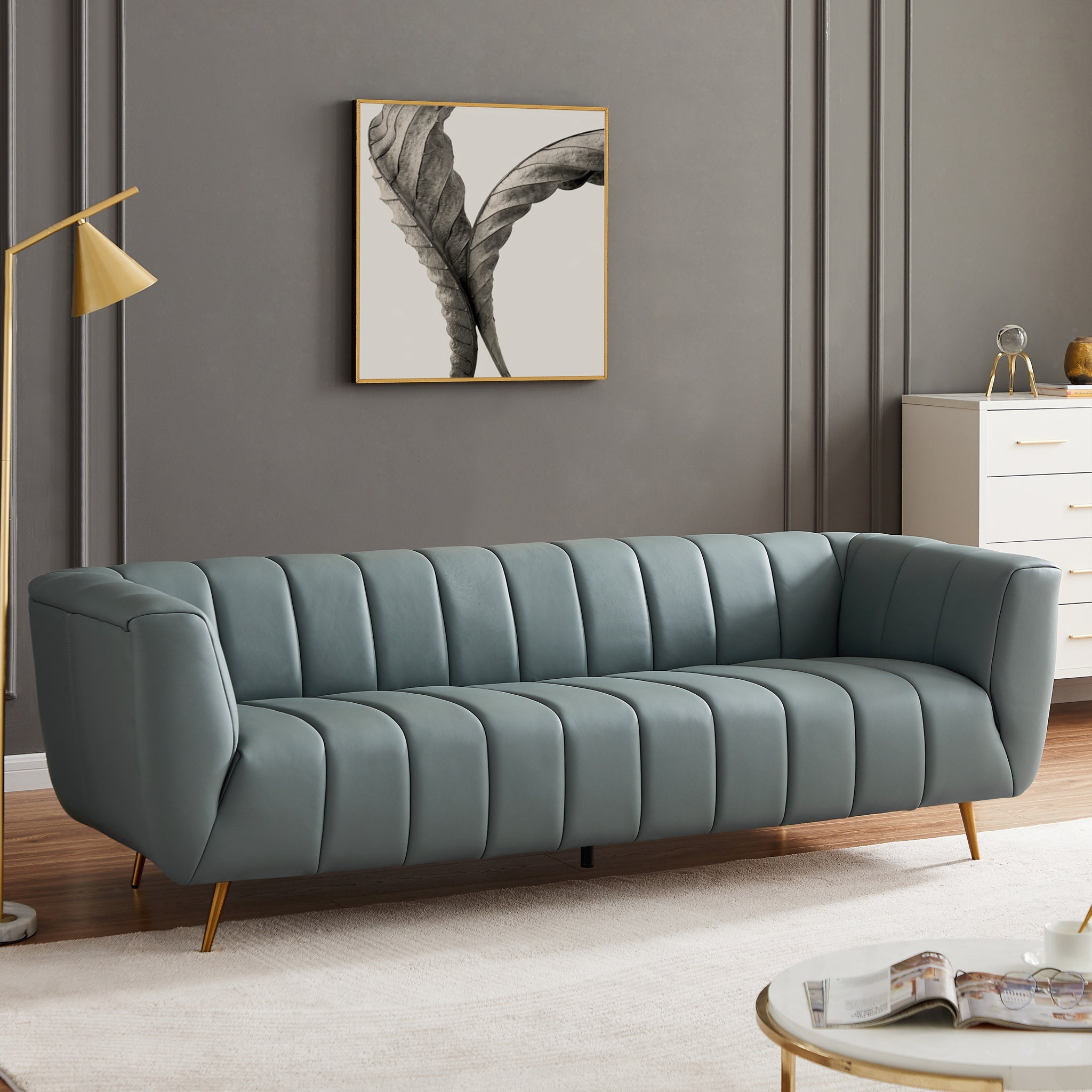 Clodine Blue Leather Sofa - MidinMod