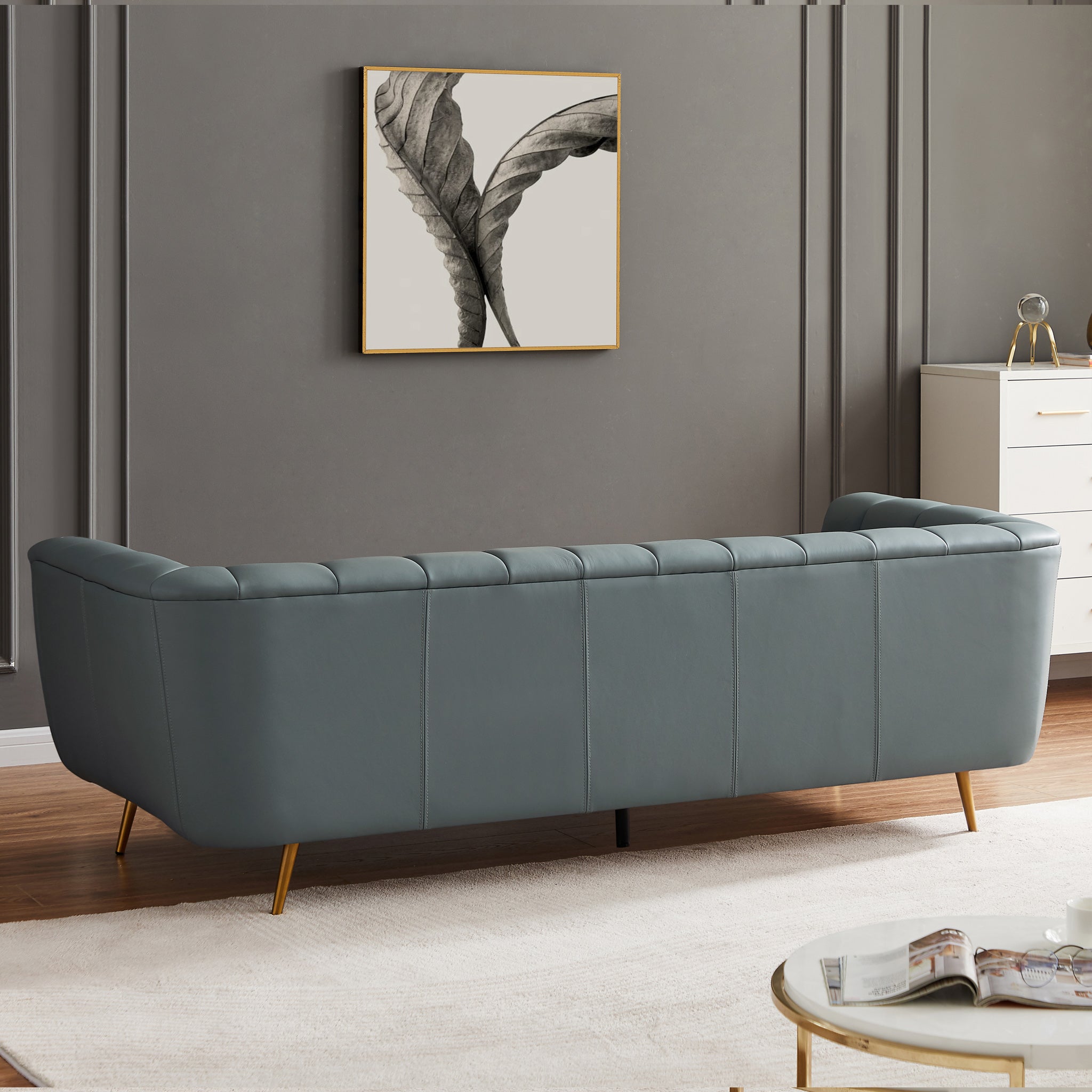 Clodine Blue Leather Sofa - MidinMod