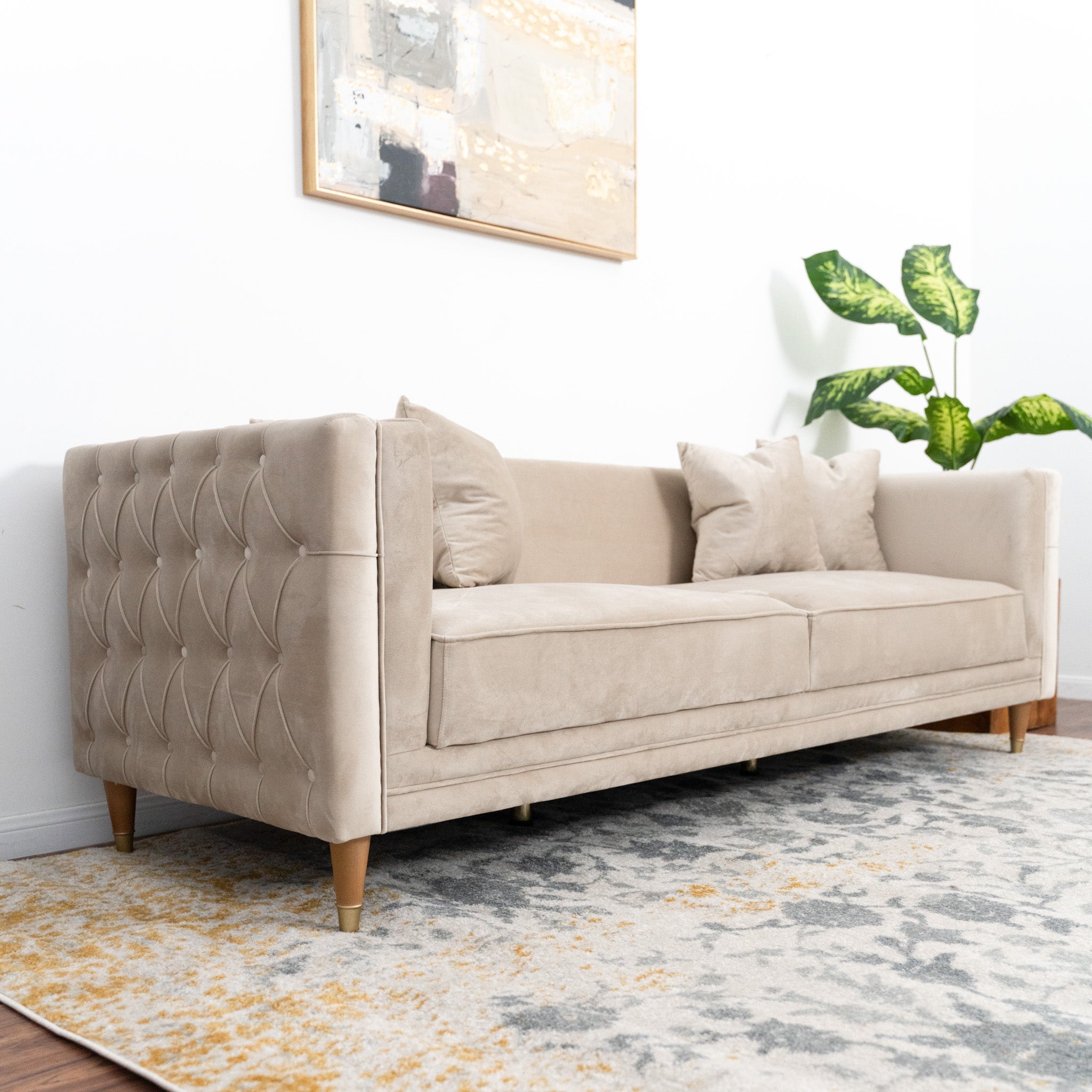 Mara Light Cream Velvet Sofa - MidinMod