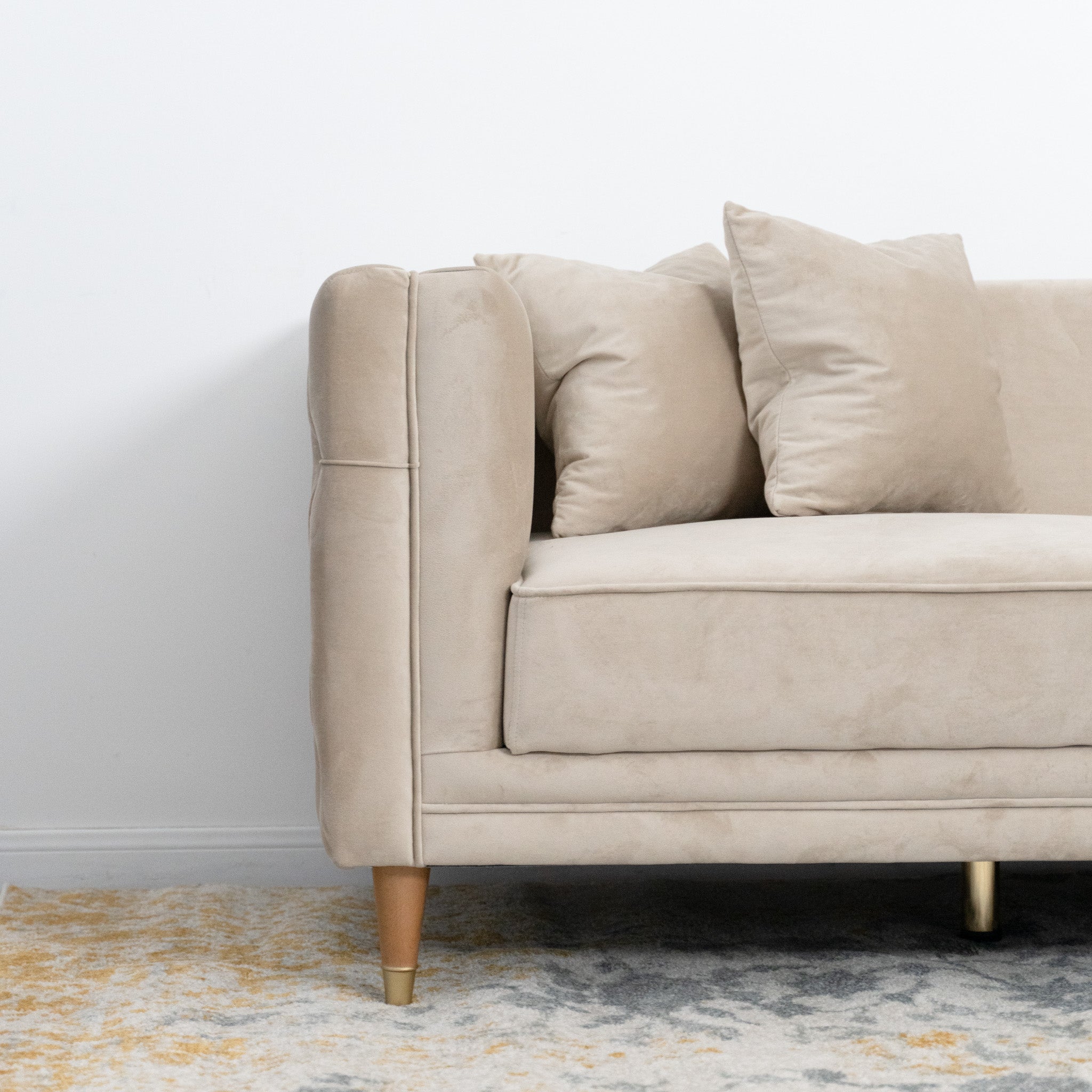 Mara Light Cream Velvet Sofa - MidinMod