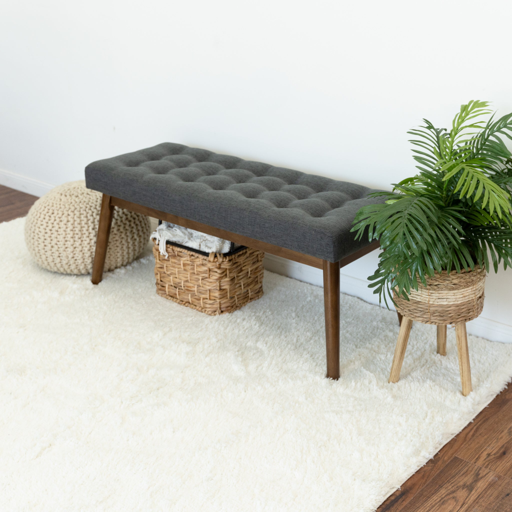 Julie Dark Gray Fabric Modern Bench - MidinMod