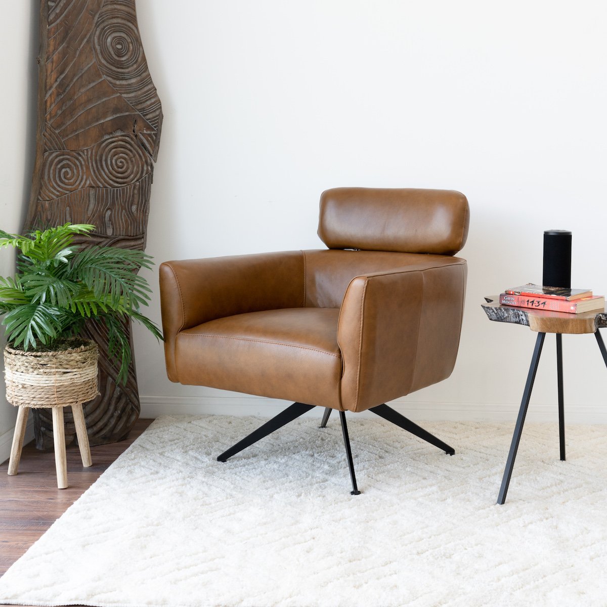 Modern tan leather online chair