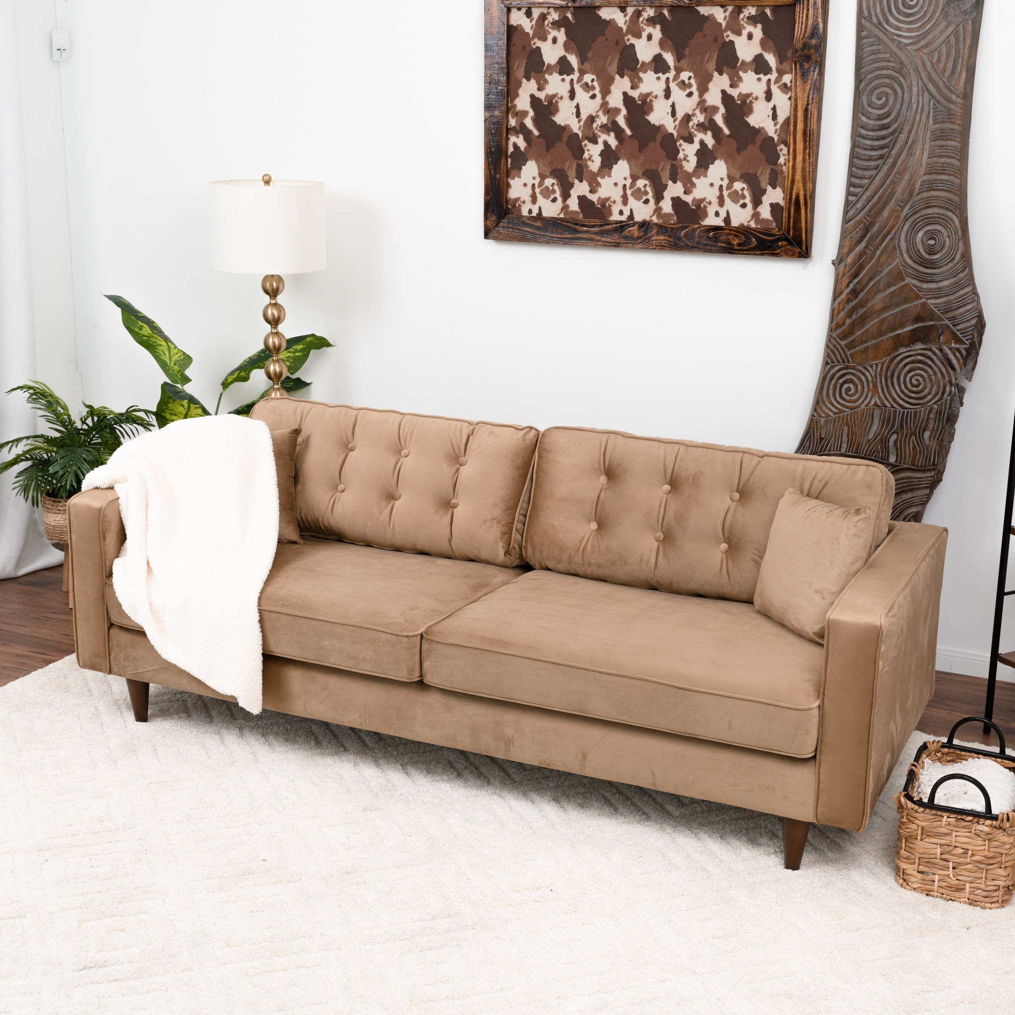 Oregon Cognac Fabric Sofa - MidinMod