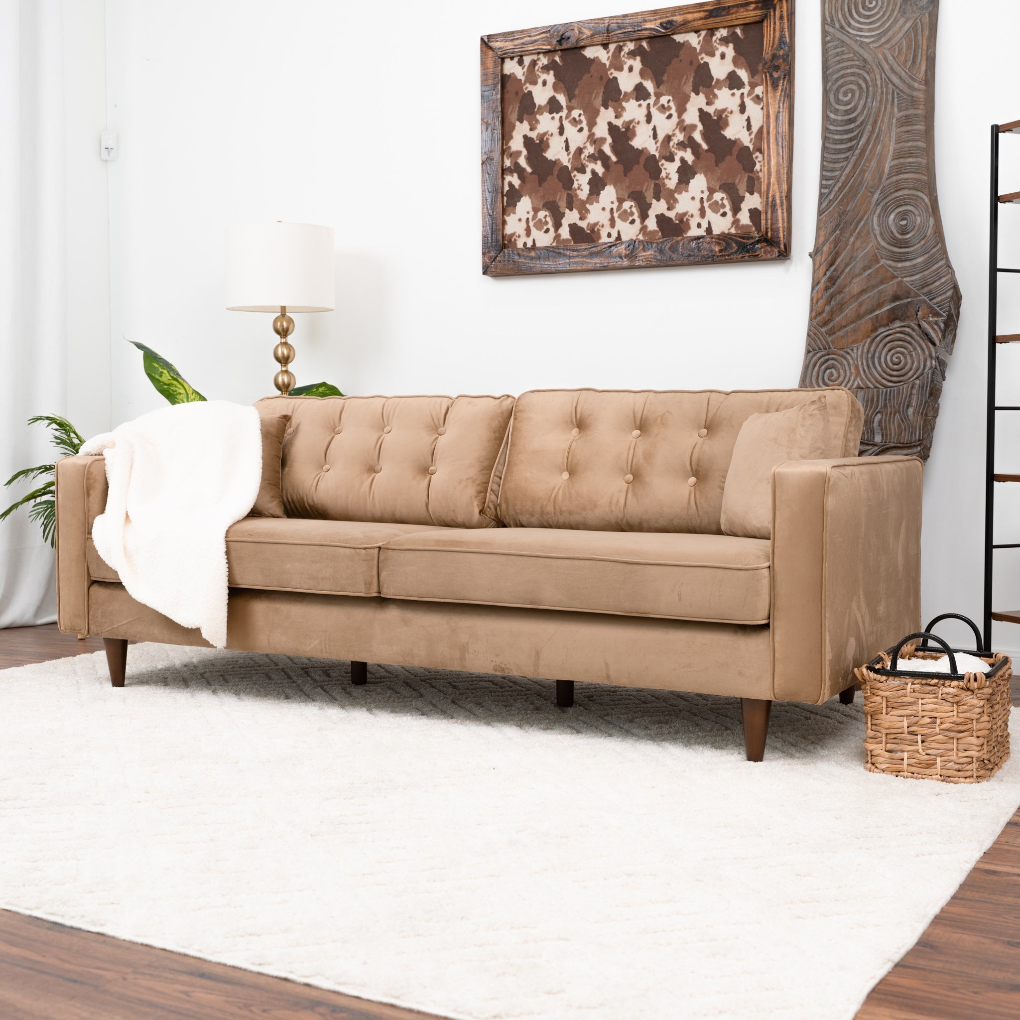 Oregon Cognac Fabric Sofa - MidinMod