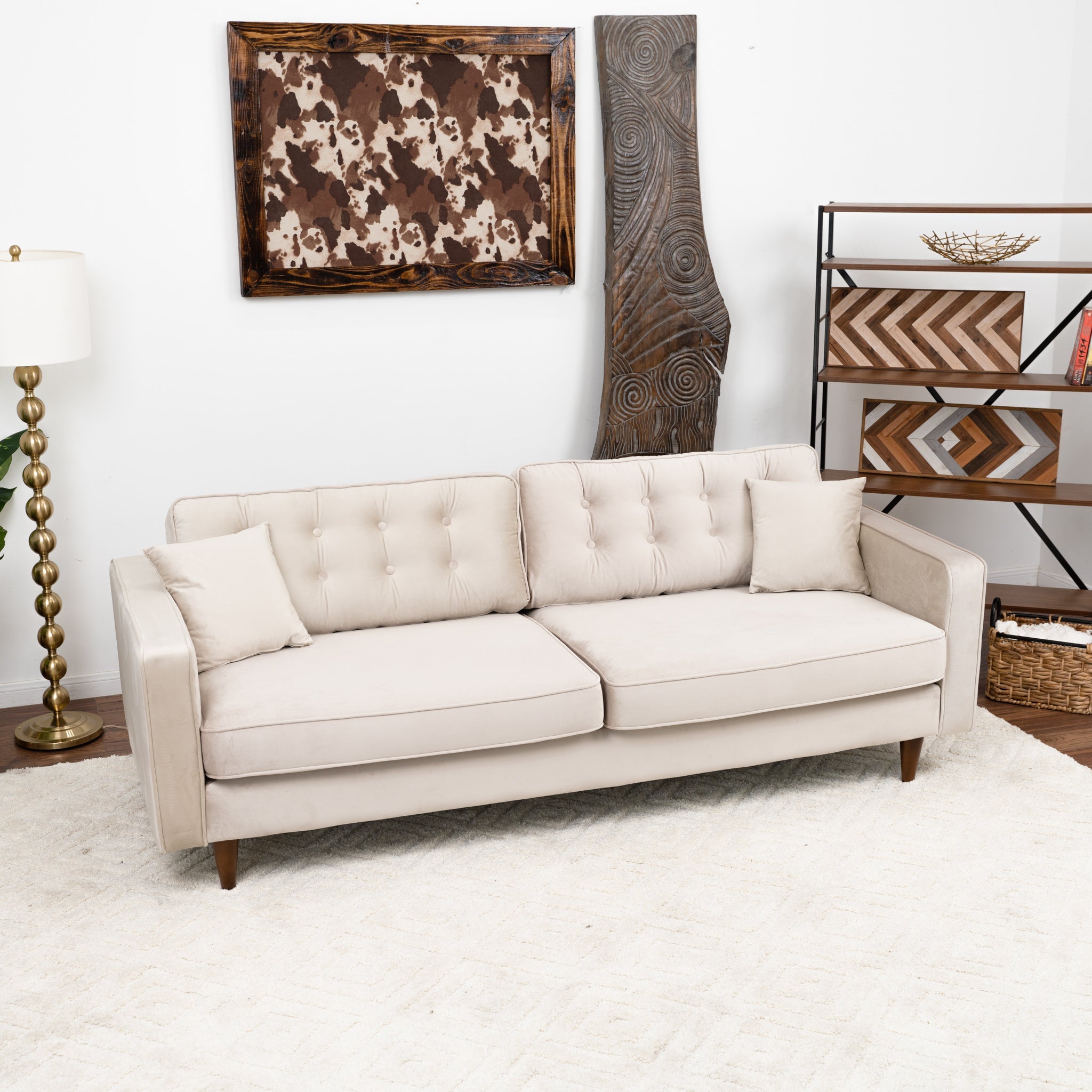 Oregon Beige Velvet Sofa - MidinMod