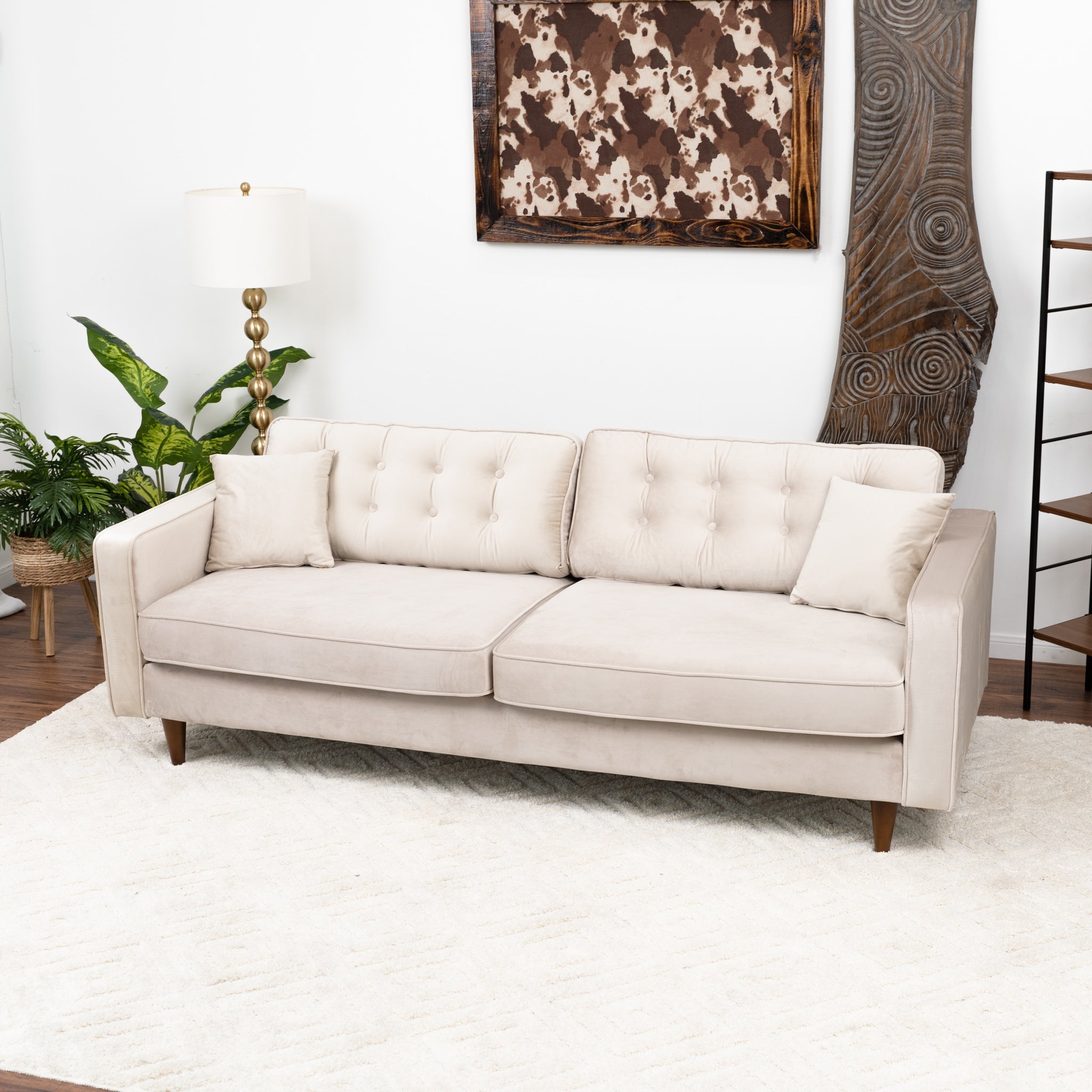 Oregon Beige Velvet Sofa - MidinMod