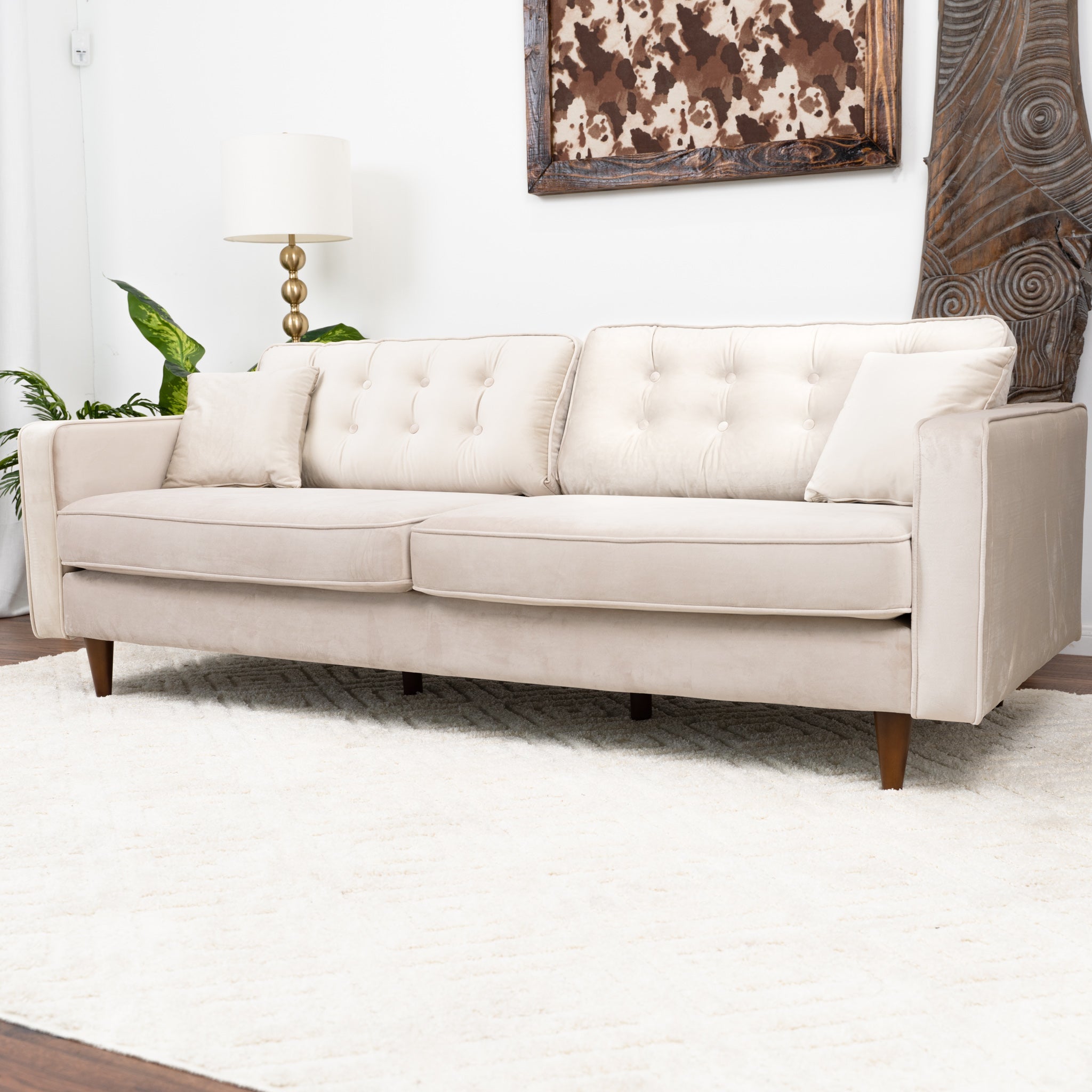 Oregon Beige Velvet Sofa - MidinMod