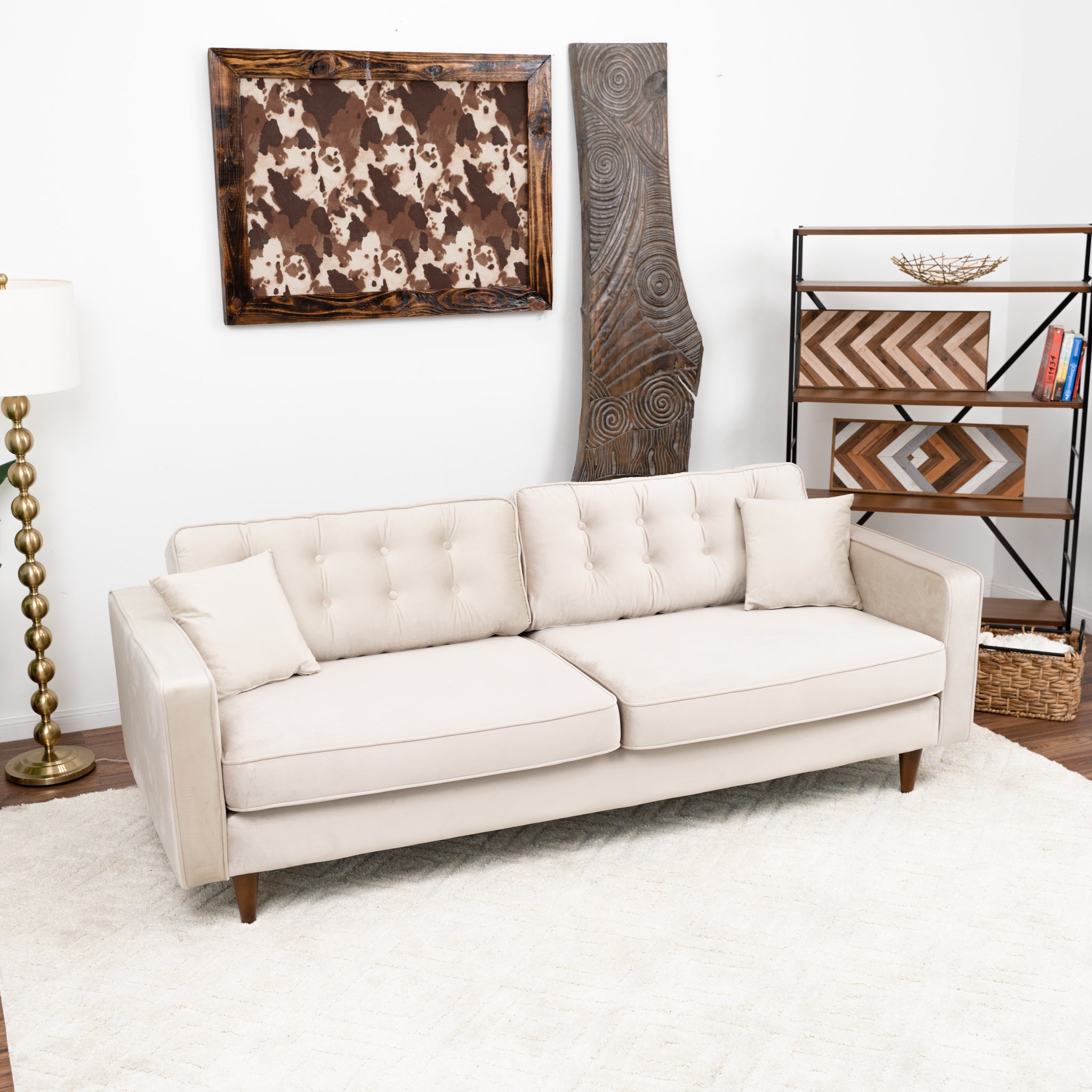 Oregon Beige Velvet Sofa - MidinMod