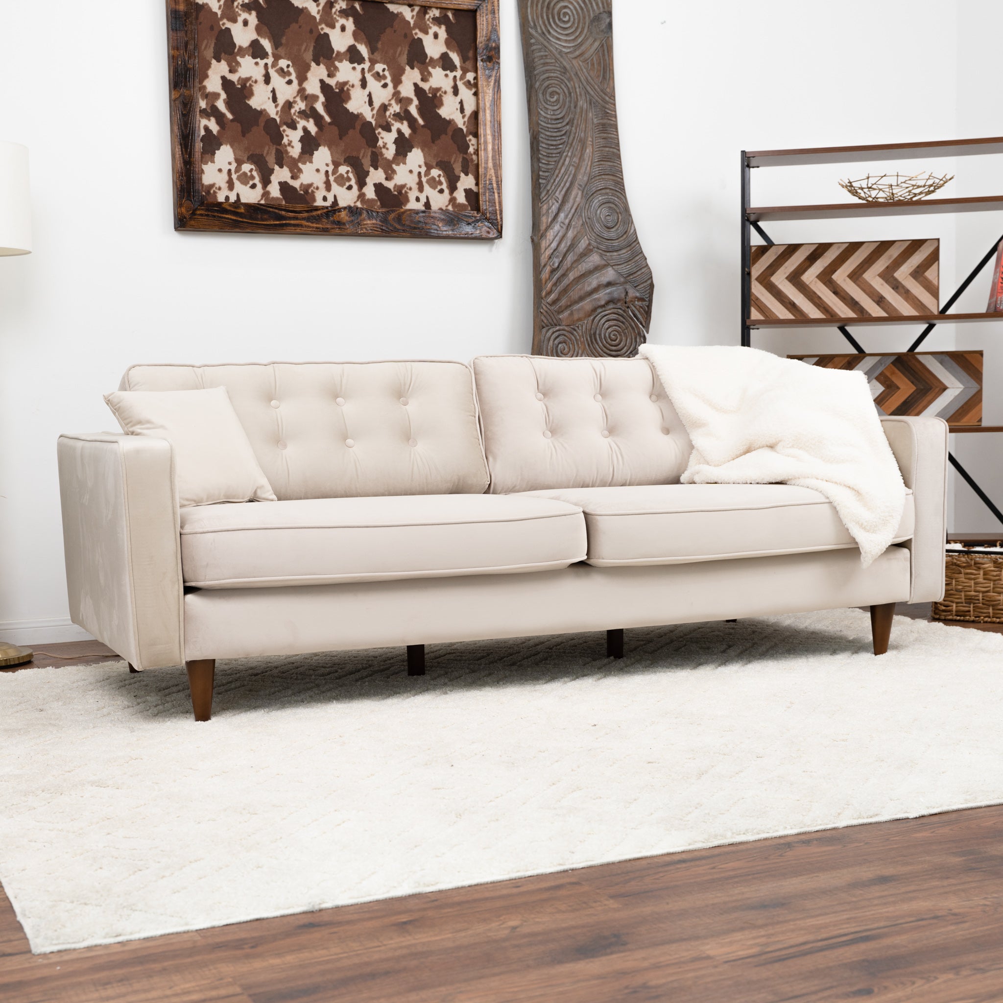 Oregon Beige Velvet Sofa - MidinMod