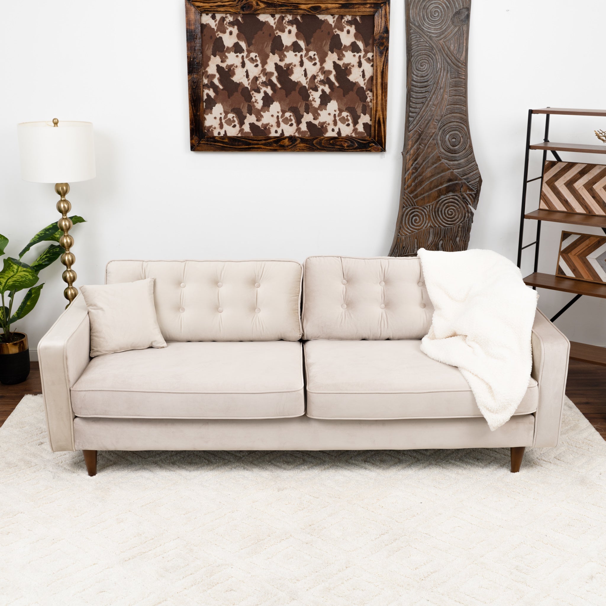 Oregon Beige Velvet Sofa - MidinMod