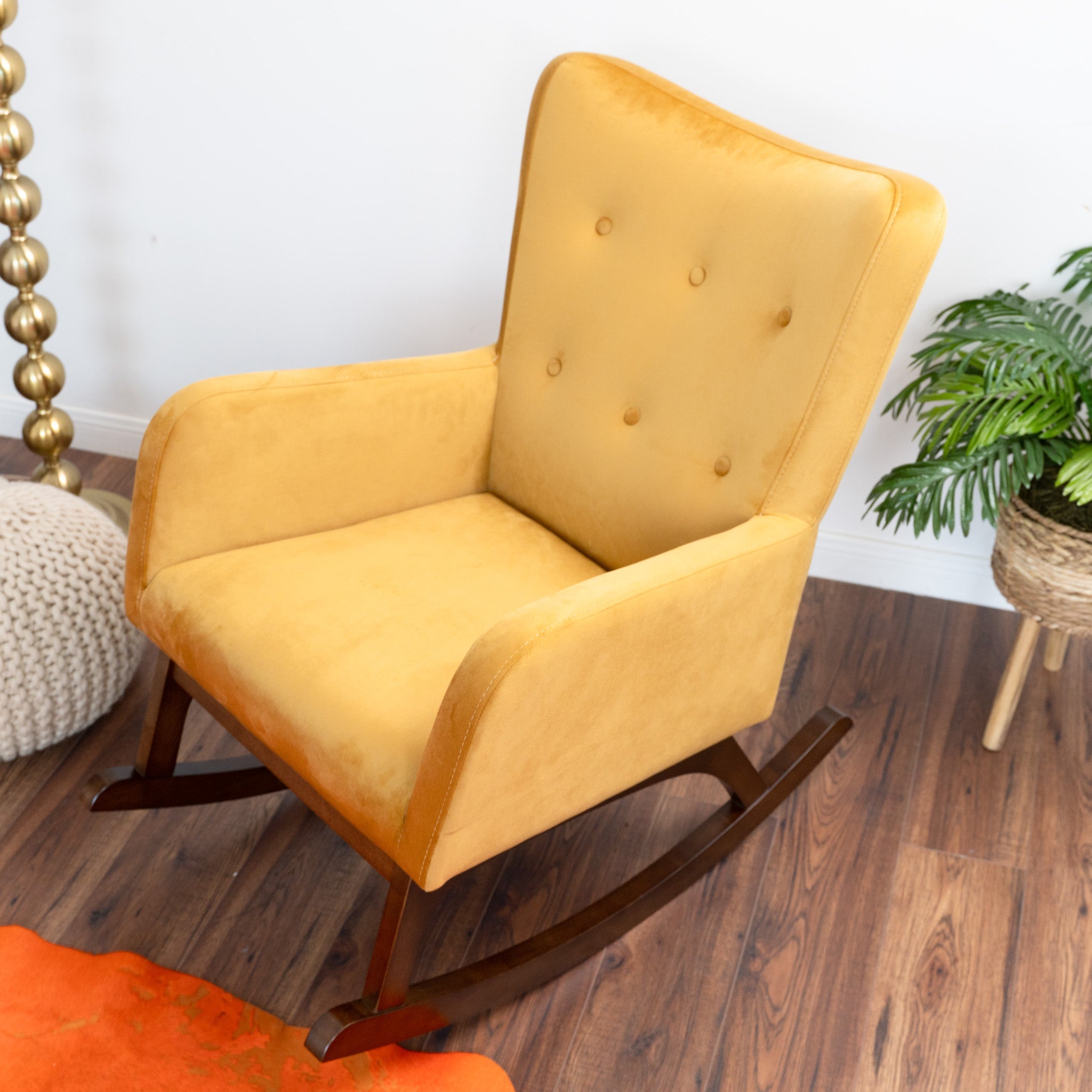 Charlotte Yellow Velvet Rocking Chair - MidinMod