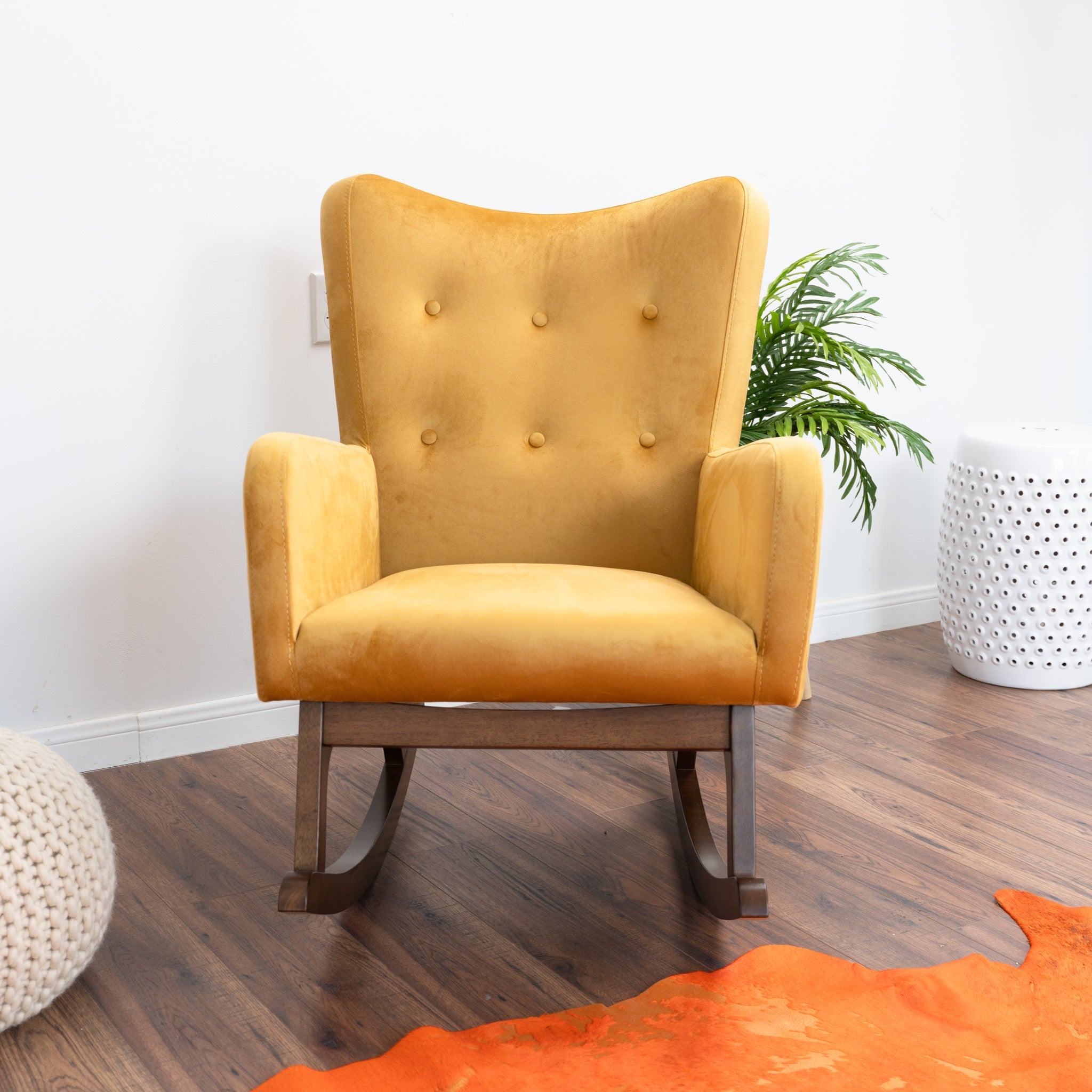 Charlotte Yellow Velvet Rocking Chair - MidinMod