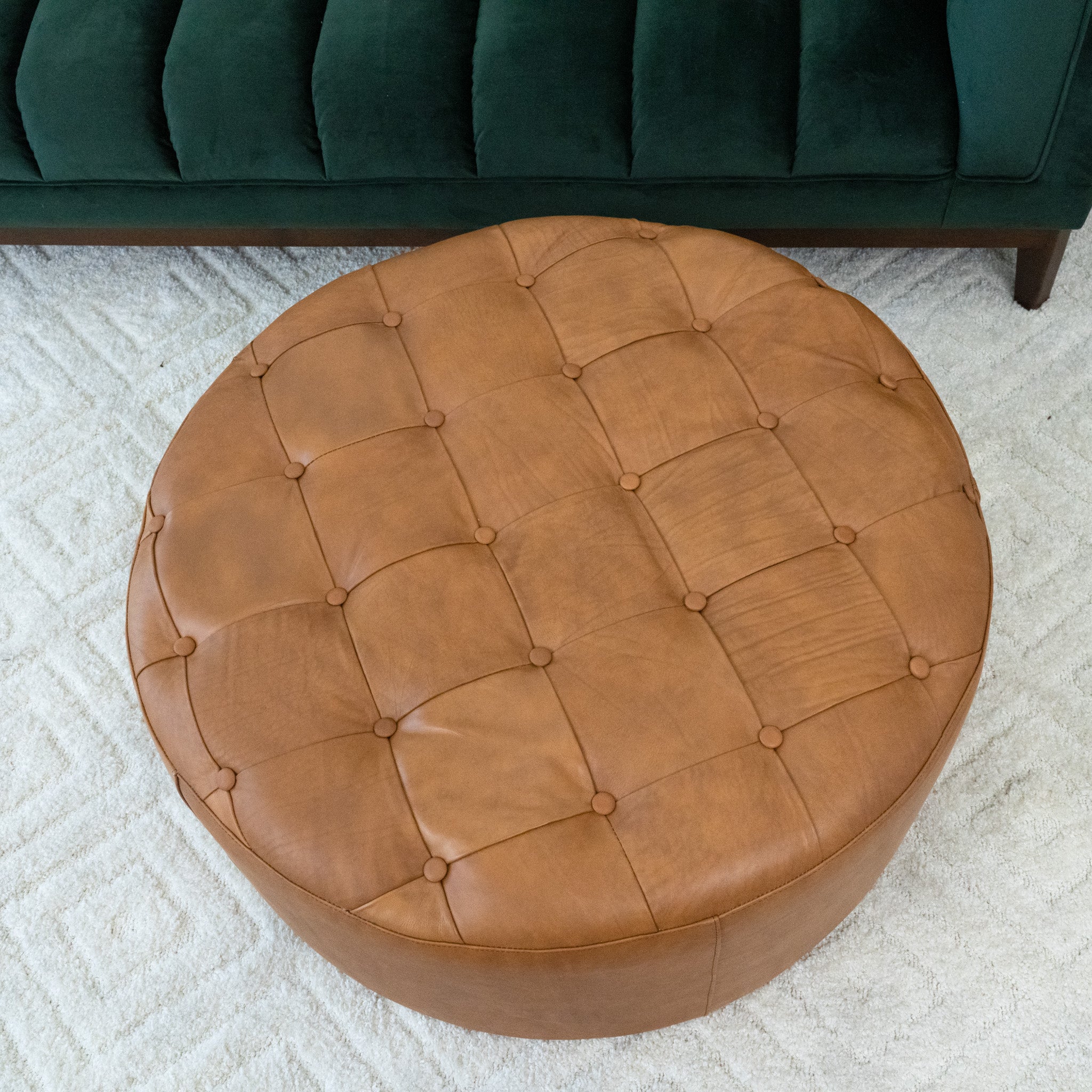 Round tan deals leather ottoman